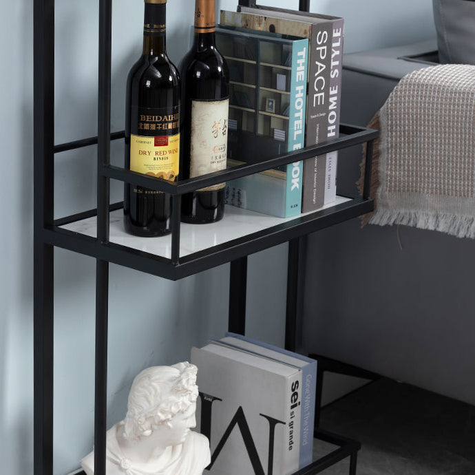 White Stone Indoor Glam Bar Dining Table Iron Double Pedestal Bistro Table with Wine Rack