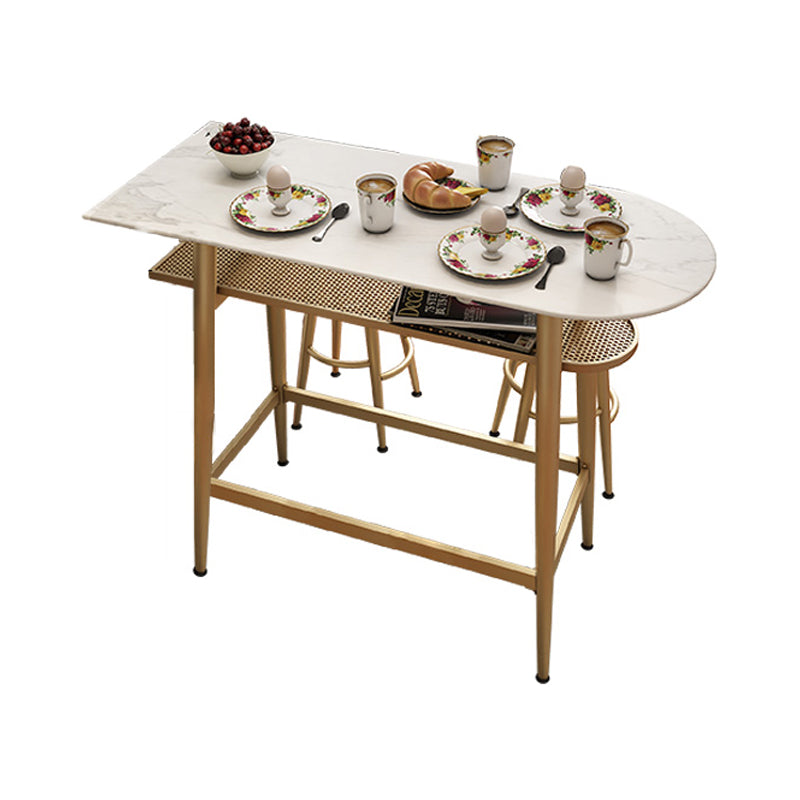 Stone Indoor Glam Bar Mesa de comedor Iron Table de bistro de cuatro piernas con reposapiés