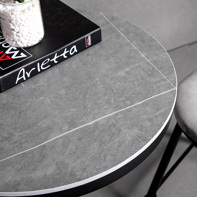 Industrial Gray Bar Table Faux Marble White 21.6" Round Top Bistro Table for Cafe