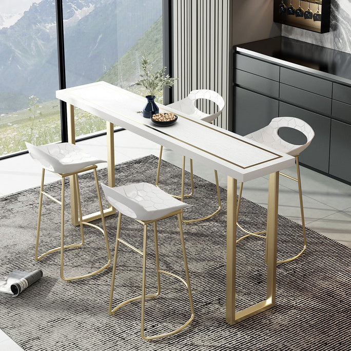 Glam White Wood Bar Dining Table Rectangle Indoor Bistro Table with Sled Pedestal