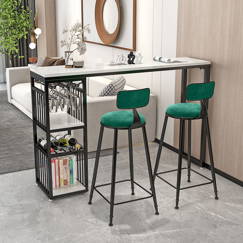 Glam White Marble Bar Dining Table Iron Double Pedestal Bistro Table with Shelve