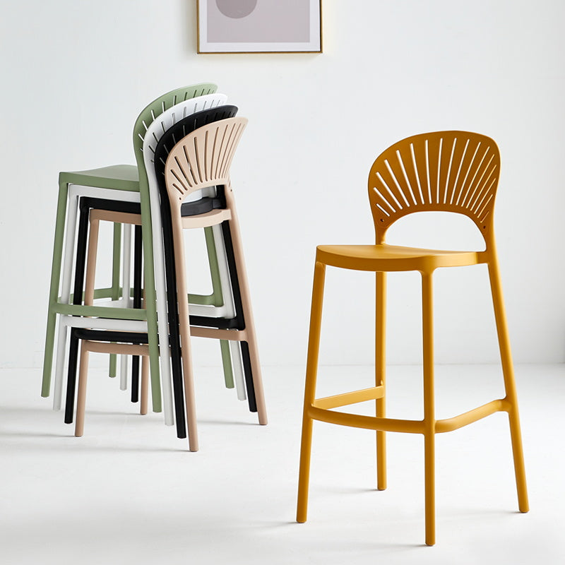 Stack-able Modern Footrest Bar Stool Low Back Plastic Rectangular Counter Stool