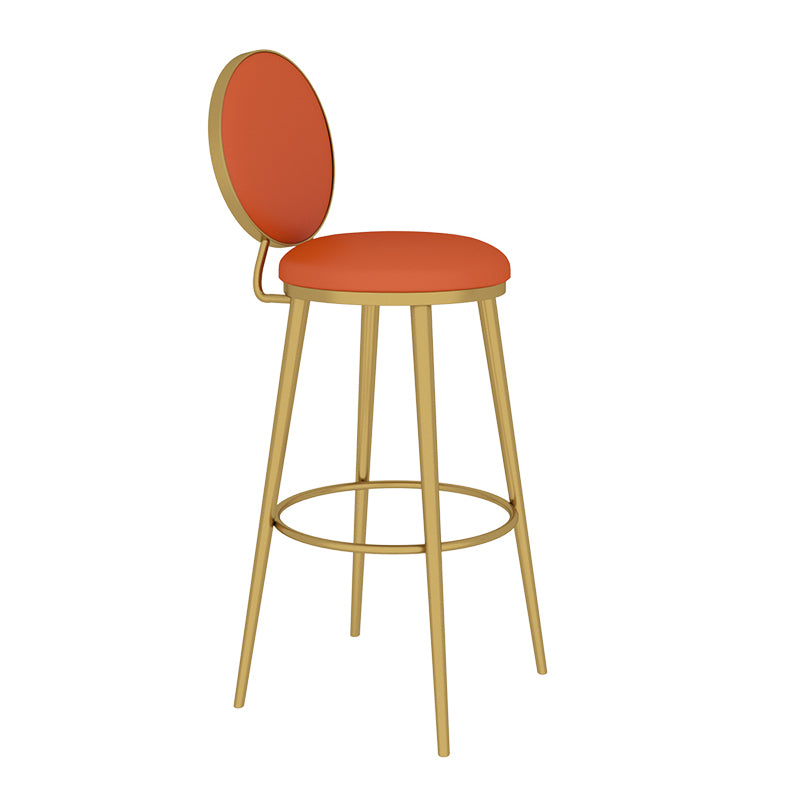 Taburete redondo Glam, taburete de bar de cuero sin brazos con respaldo bajo y patas de metal