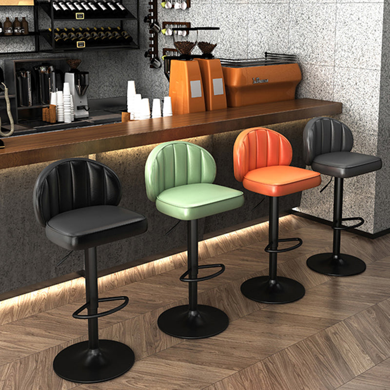 Contemporary Faux Leather Bar Stool Footrest Low Back Adjustable Height Swivel Stool