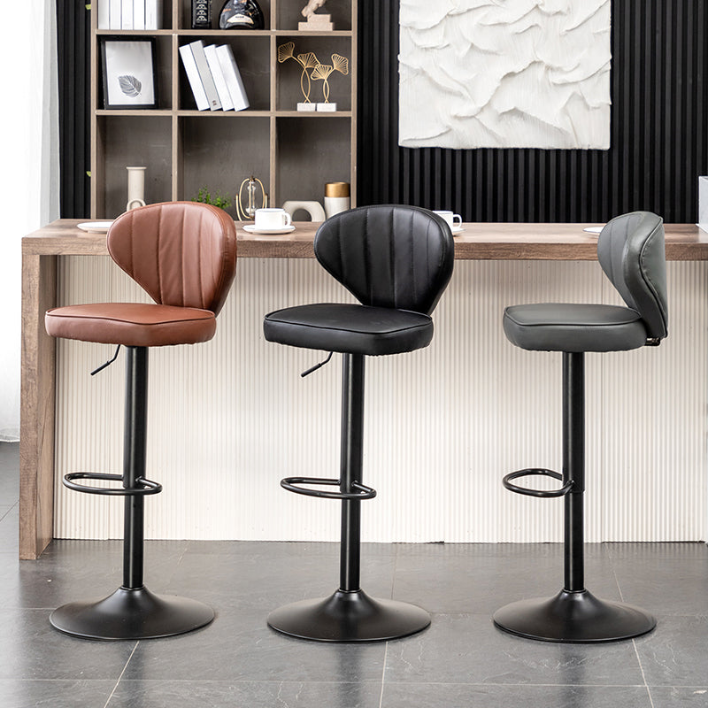 Contemporary Faux Leather Bar Stool Footrest Low Back Adjustable Height Swivel Stool
