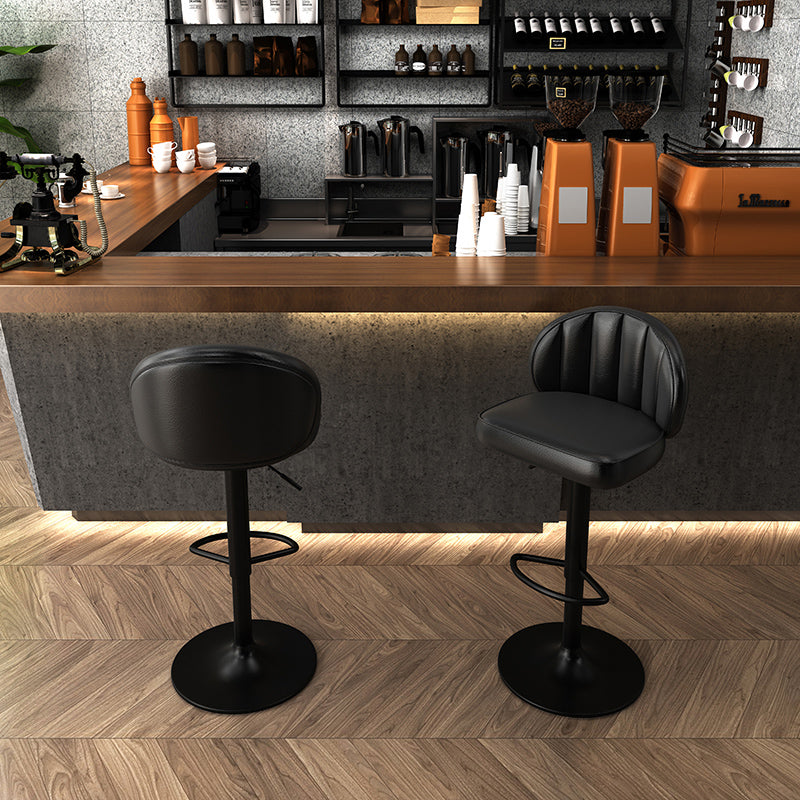 Contemporary Faux Leather Bar Stool Footrest Low Back Adjustable Height Swivel Stool