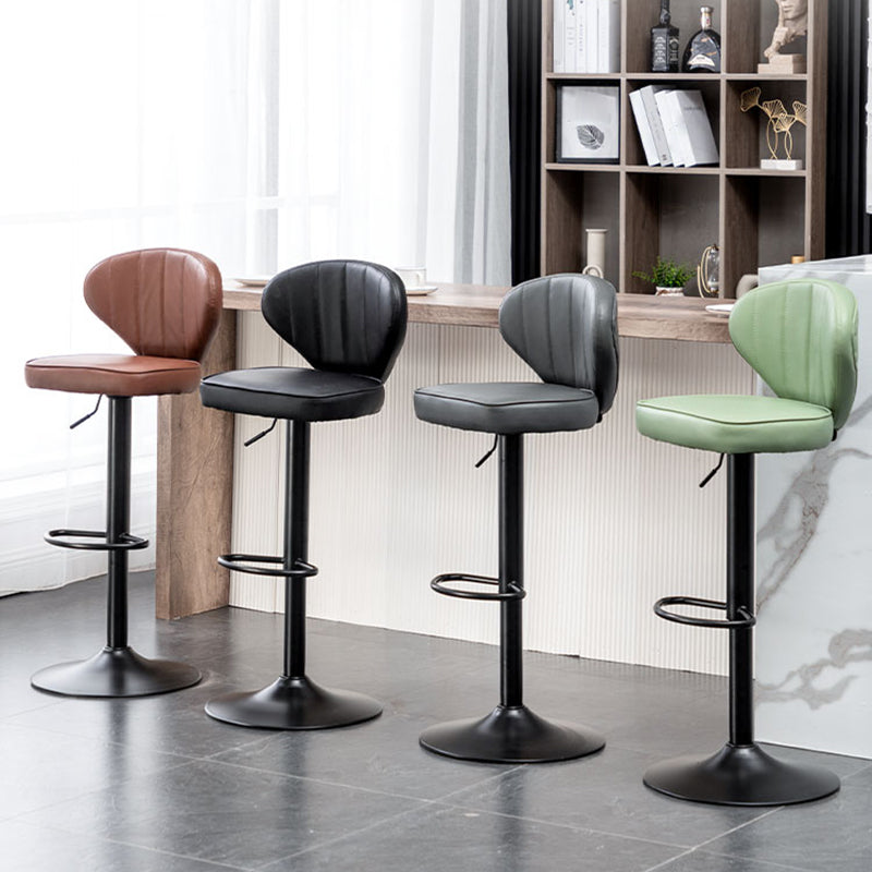 Contemporary Faux Leather Bar Stool Footrest Low Back Adjustable Height Swivel Stool