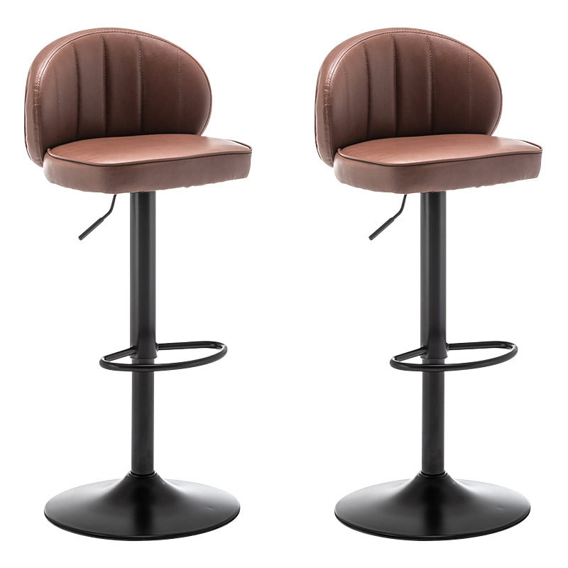 Contemporary Faux Leather Bar Stool Footrest Low Back Adjustable Height Swivel Stool