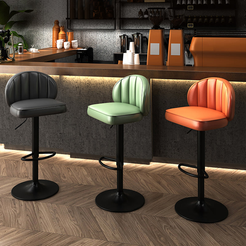 Contemporary Faux Leather Bar Stool Footrest Low Back Adjustable Height Swivel Stool