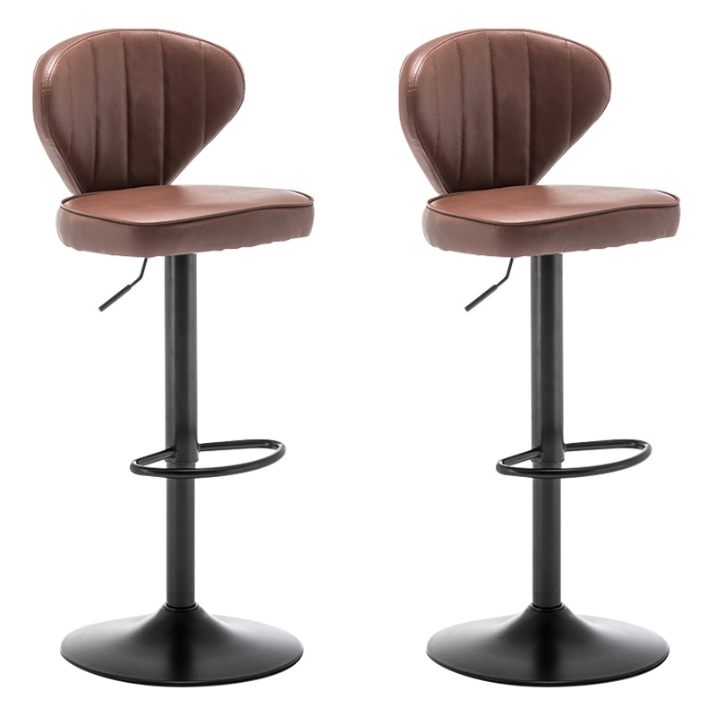 Contemporary Faux Leather Bar Stool Footrest Low Back Adjustable Height Swivel Stool