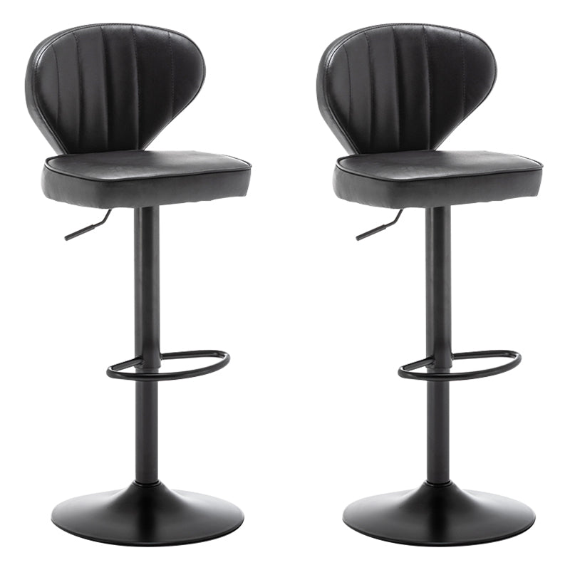 Contemporary Faux Leather Bar Stool Footrest Low Back Adjustable Height Swivel Stool