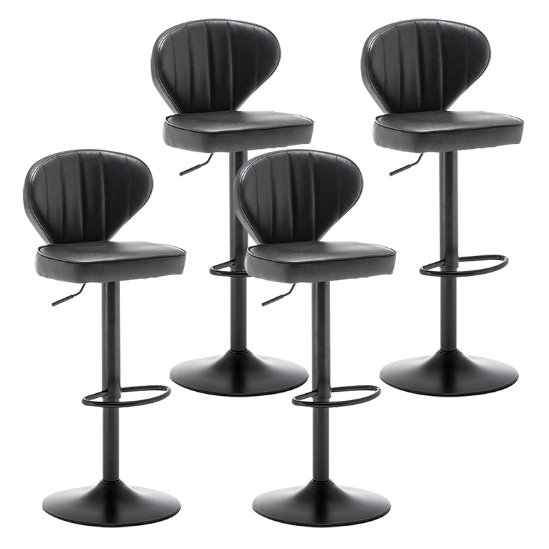 Contemporary Faux Leather Bar Stool Footrest Low Back Adjustable Height Swivel Stool