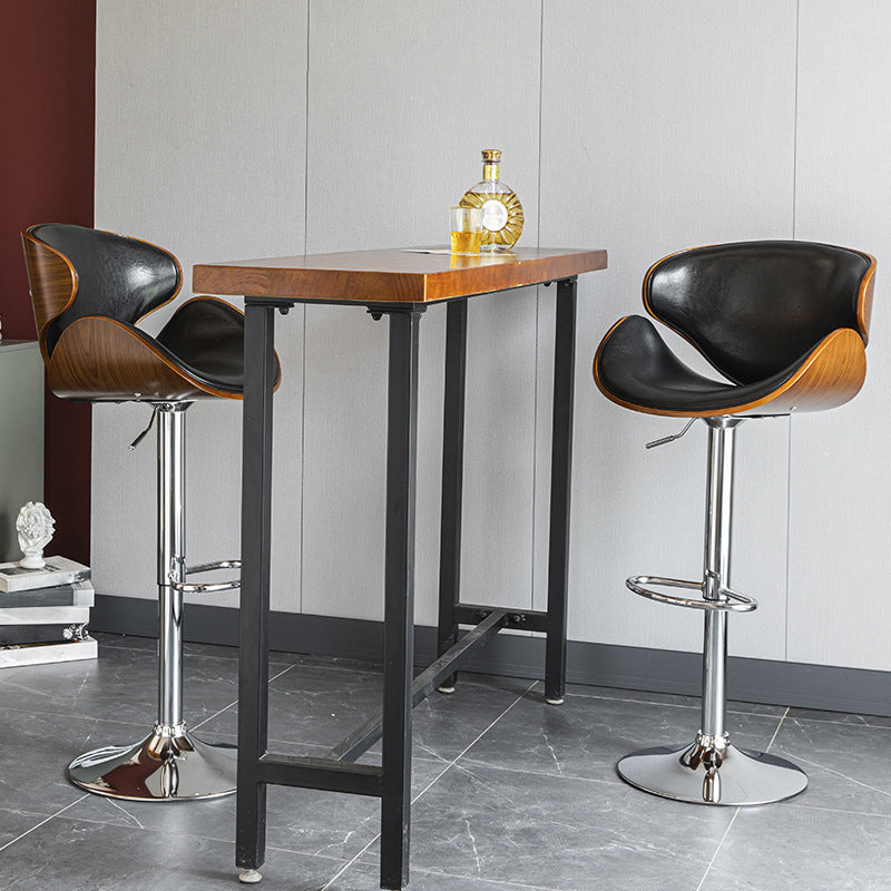Wood Adjustable Bar & Counter Stool Armed Footrest Indoor Contemporary Bar Stool