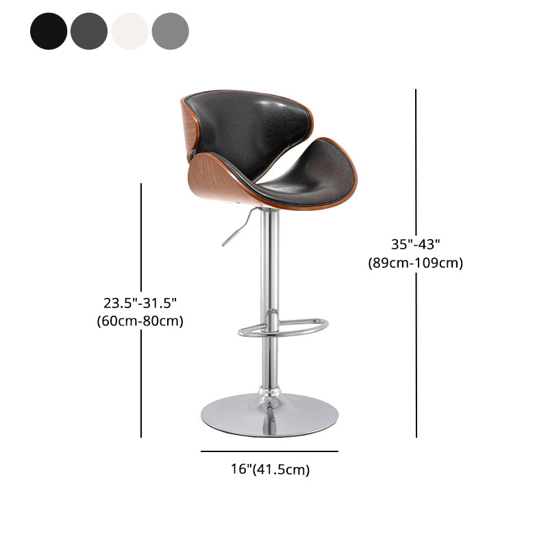 Wood Adjustable Bar & Counter Stool Armed Footrest Indoor Contemporary Bar Stool