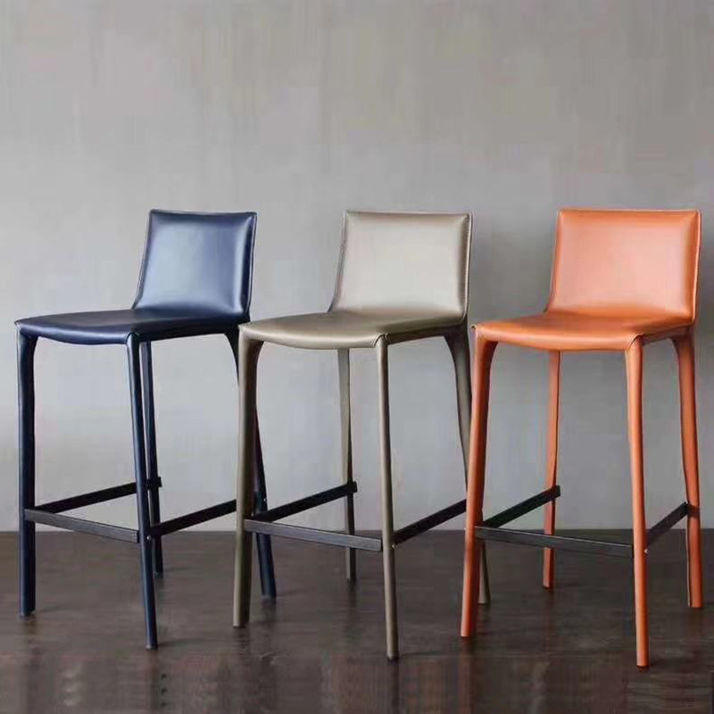 Coffee Shop Low Back Bar Stool Contemporary Leather Square Counter Chair