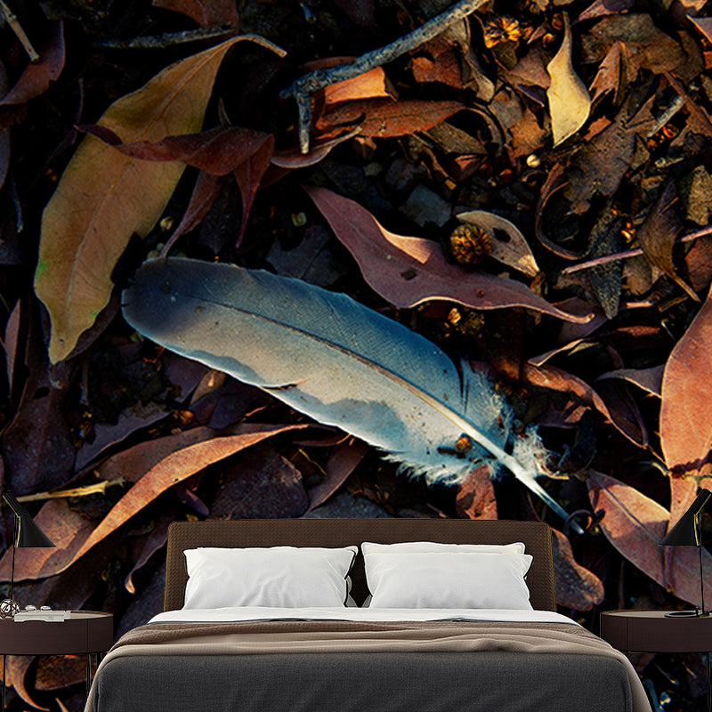Customized Bird Feather Wall Mural Modern Mildew Resistant Wall Decor
