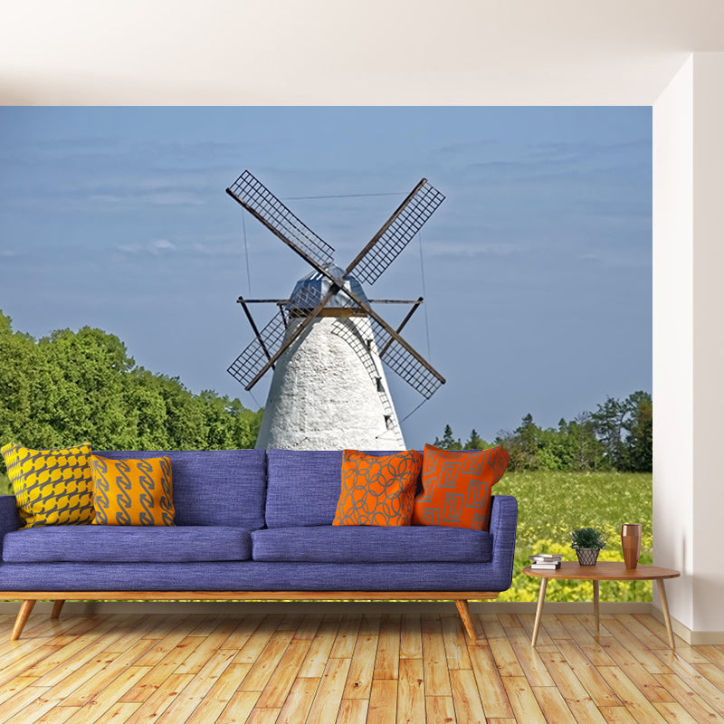 Dining Room Wall Mural Wallpaper Small Town Windmill Mildew Resistant Wall Decor