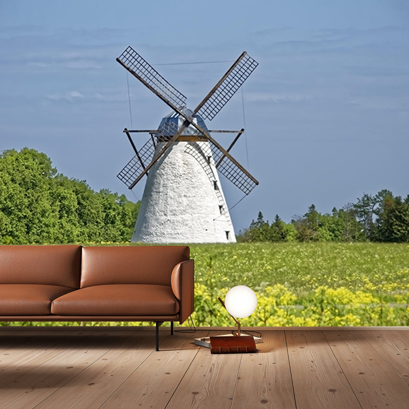 Dining Room Wall Mural Wallpaper Small Town Windmill Mildew Resistant Wall Decor