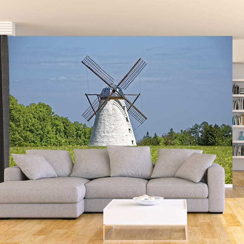 Dining Room Wall Mural Wallpaper Small Town Windmill Mildew Resistant Wall Decor