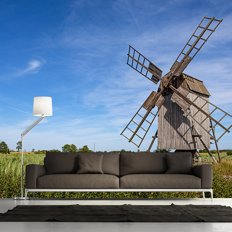 Heldere kleur muurschildering behang kleine stad windmolen schimmelbestendig muur decor