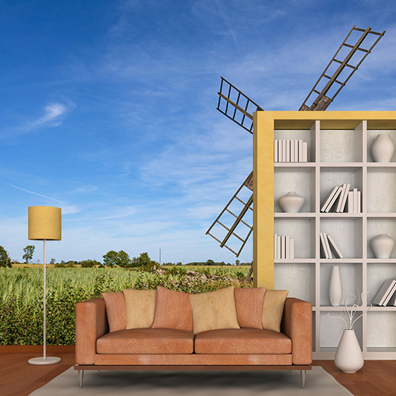 Heldere kleur muurschildering behang kleine stad windmolen schimmelbestendig muur decor