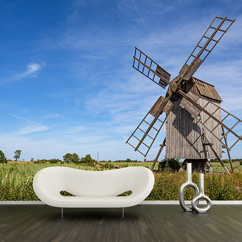 Heldere kleur muurschildering behang kleine stad windmolen schimmelbestendig muur decor