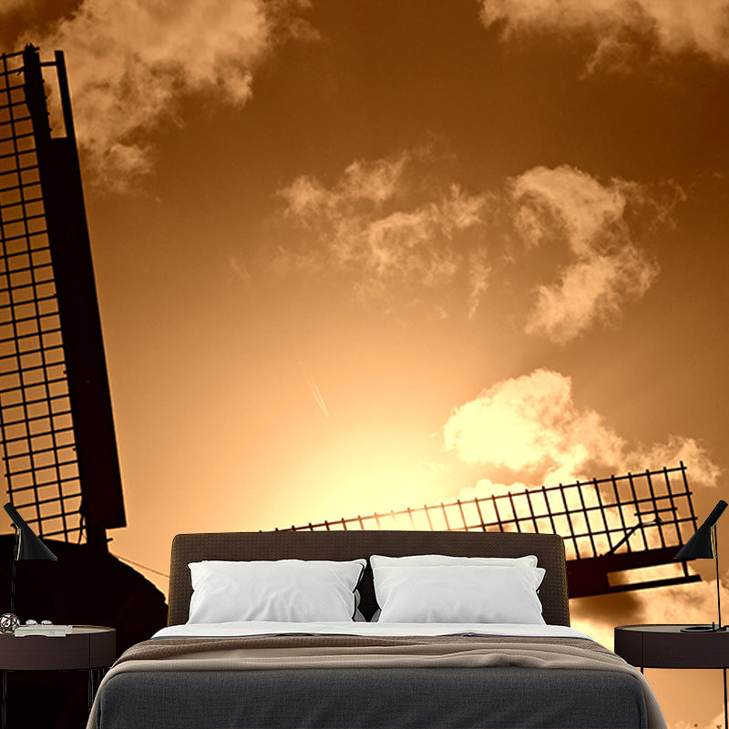 Heldere kleur muurschildering behang kleine stad windmolen schimmelbestendig muur decor