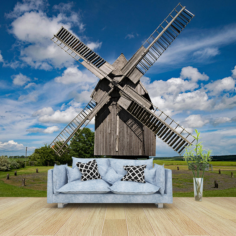 Bedroom Wall Mural Wallpaper Small Town Windmill Mildew Resistant Wall Decor