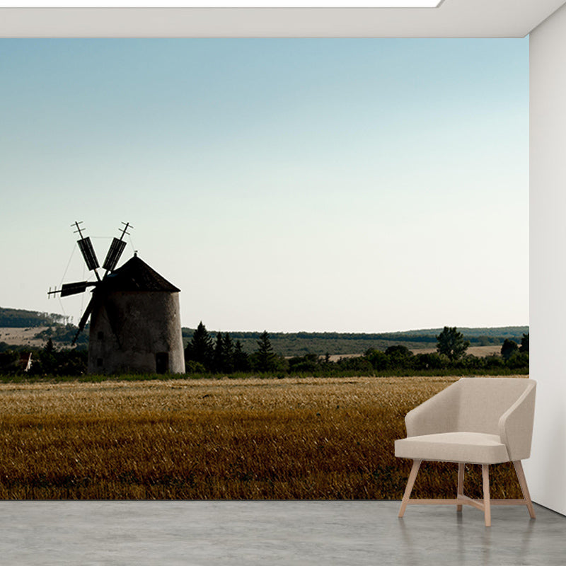 Room Wall Mural Wallpaper Small Town Windmill Mildew Resistant Wall Decor