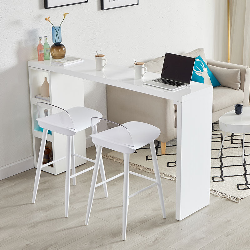 Contemporary Bar Dining Table Rectangle Wood Bar Table with Shelves in White