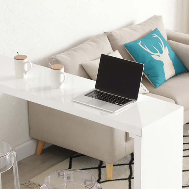 Contemporary Bar Dining Table Rectangle Wood Bar Table with Shelves in White