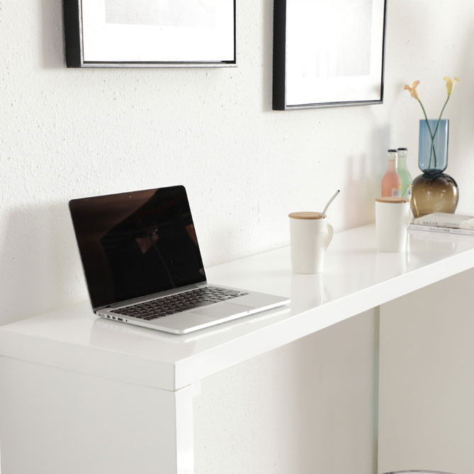 Contemporary Bar Dining Table Rectangle Wood Bar Table with Shelves in White