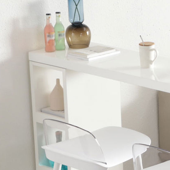 Contemporary Bar Dining Table Rectangle Wood Bar Table with Shelves in White