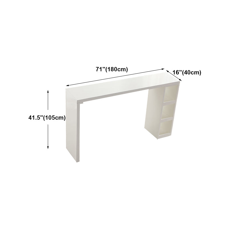 Contemporary Bar Dining Table Rectangle Wood Bar Table with Shelves in White