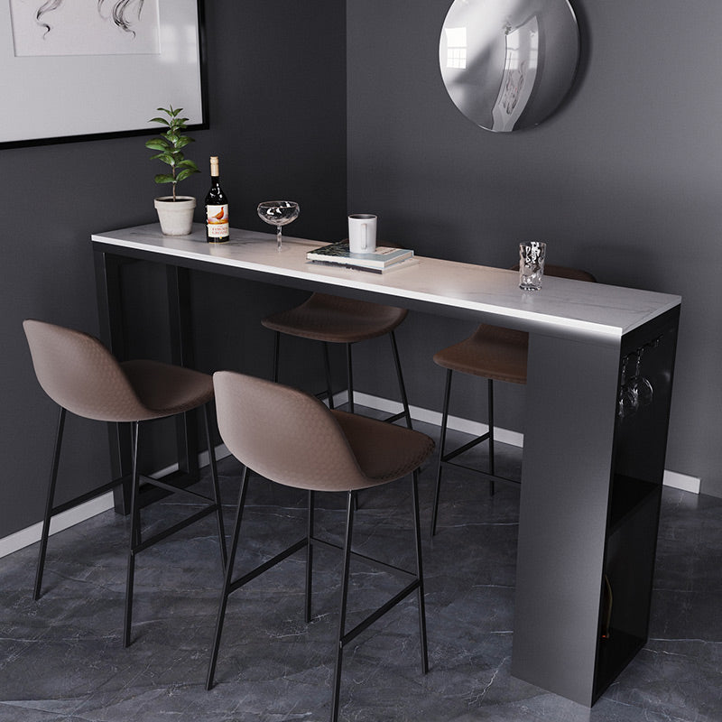 Contemporary Bar Dining Table Rectangle Bar Table with Shelves in Black