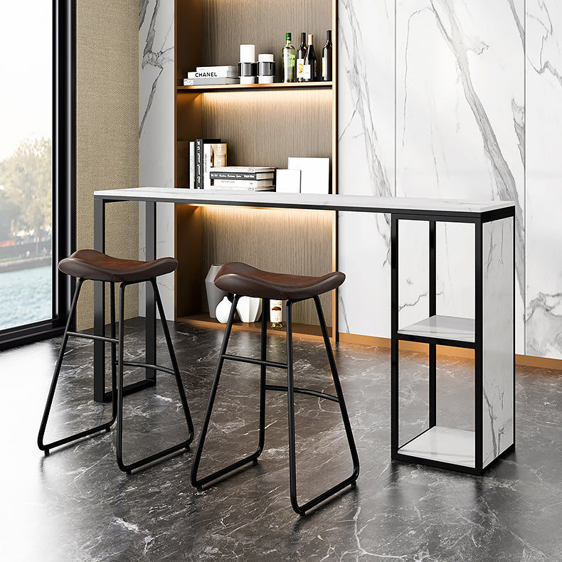 Marble Modern Sled Cocktail Bar Table with Storage Rectangle Counter Table