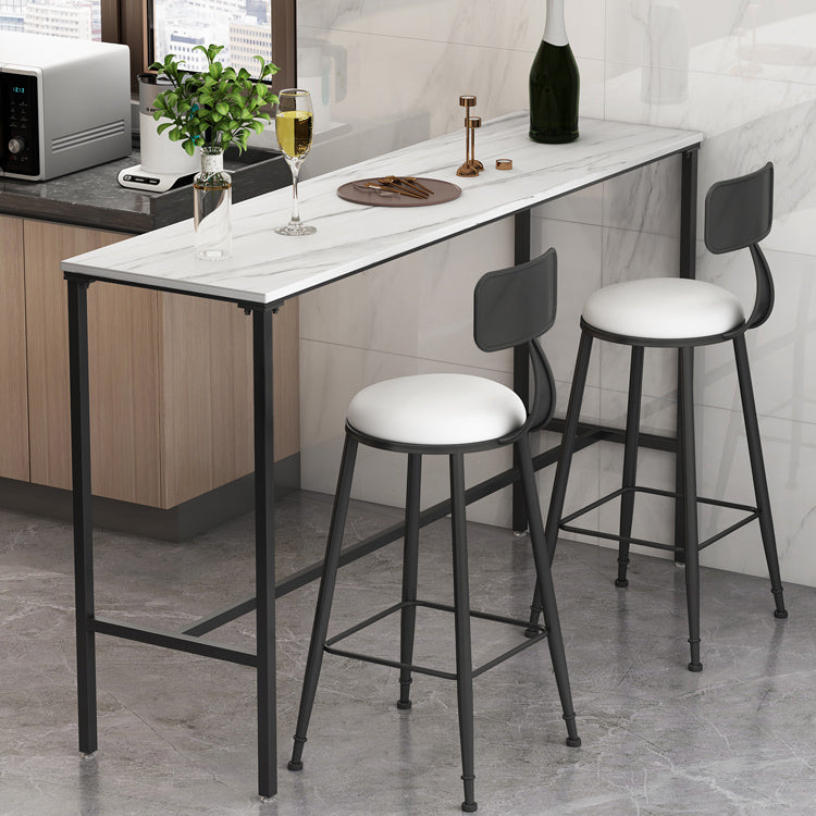 Indoor Marble Trestle Cocktail Bar Table Modern White Footrest Pub Height Dining Table