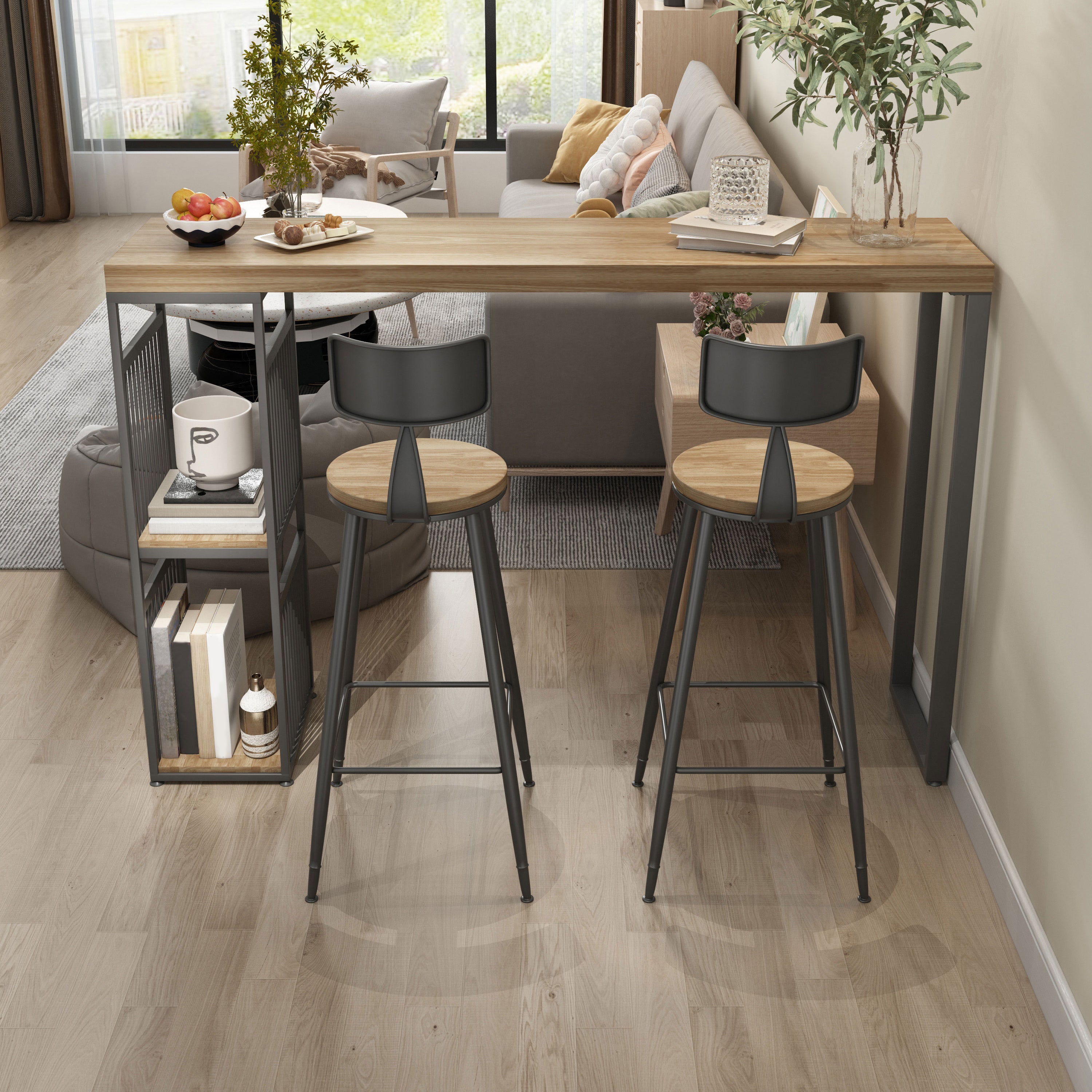 Salon Countre de bois en bois Rectangle stockage table de pub de hauteur de bar naturel du bar naturel