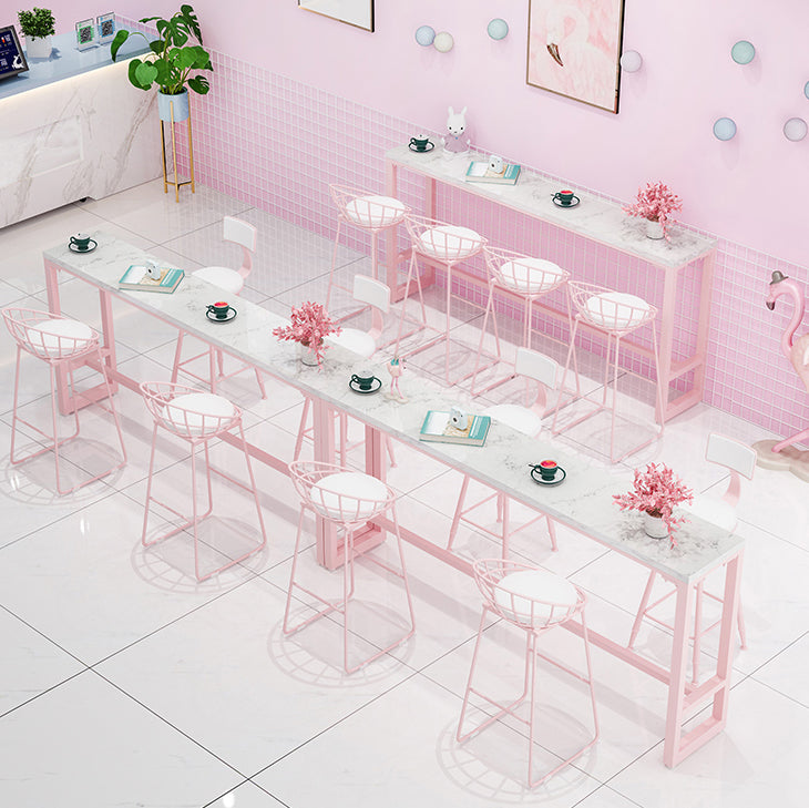 Modern Pink Rectangle Counter-height Pub Table Coffee Shop Footrest Pub Bar Table