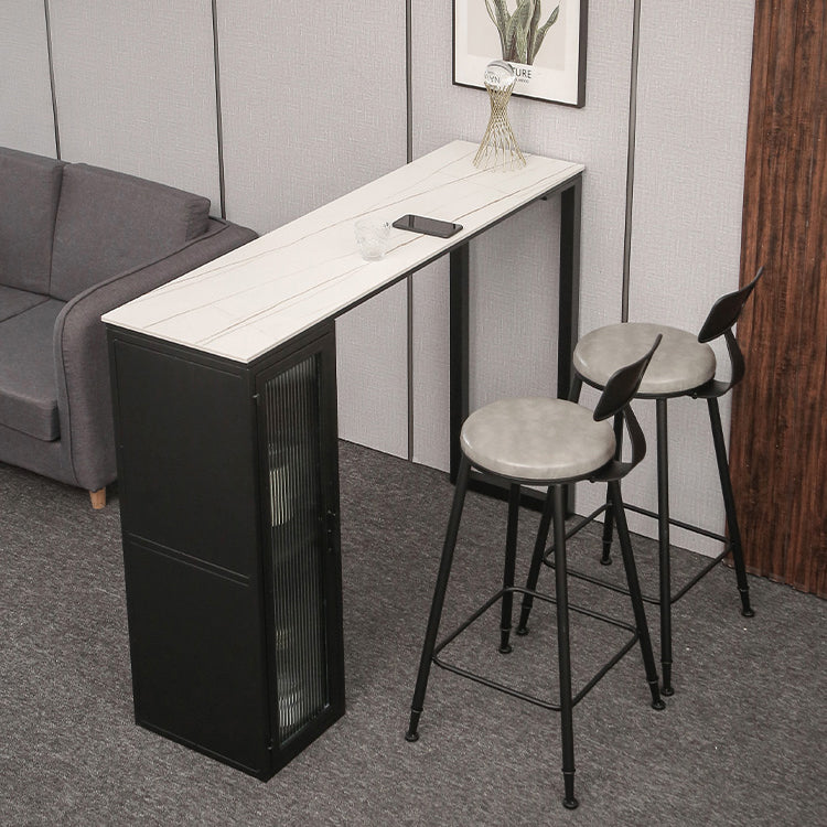 Bar Height Pub Table Modern Marble Rectangle Storage Indoor Counter Wine Table