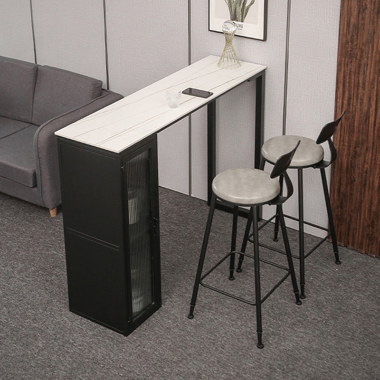 Bar Height Pub Table Modern Marble Rectangle Storage Indoor Counter Wine Table