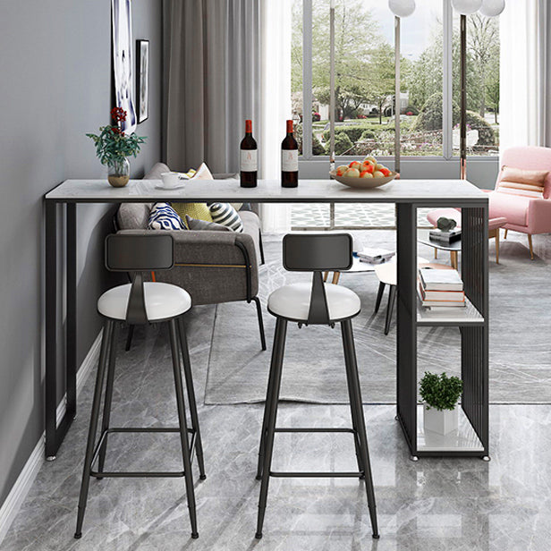 Rectangle Living Room Pub Height Dining Table Marble Bistro Table with Storage