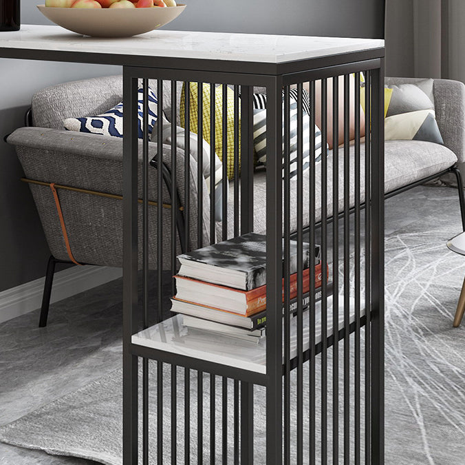 Contemporary Rectangle Bar Dining Table Marble Top Bar Table with Shelves
