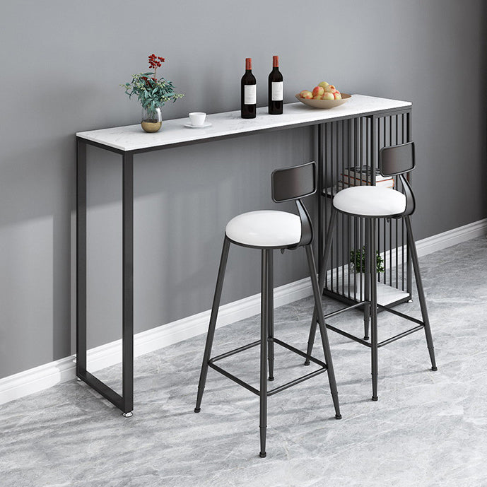 Contemporary Rectangle Bar Dining Table Marble Top Bar Table with Shelves