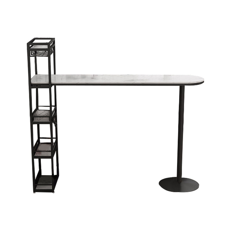 Contemporary Bar Dining Table Indoor Marble Top Bar Table Iron Base with Shelves
