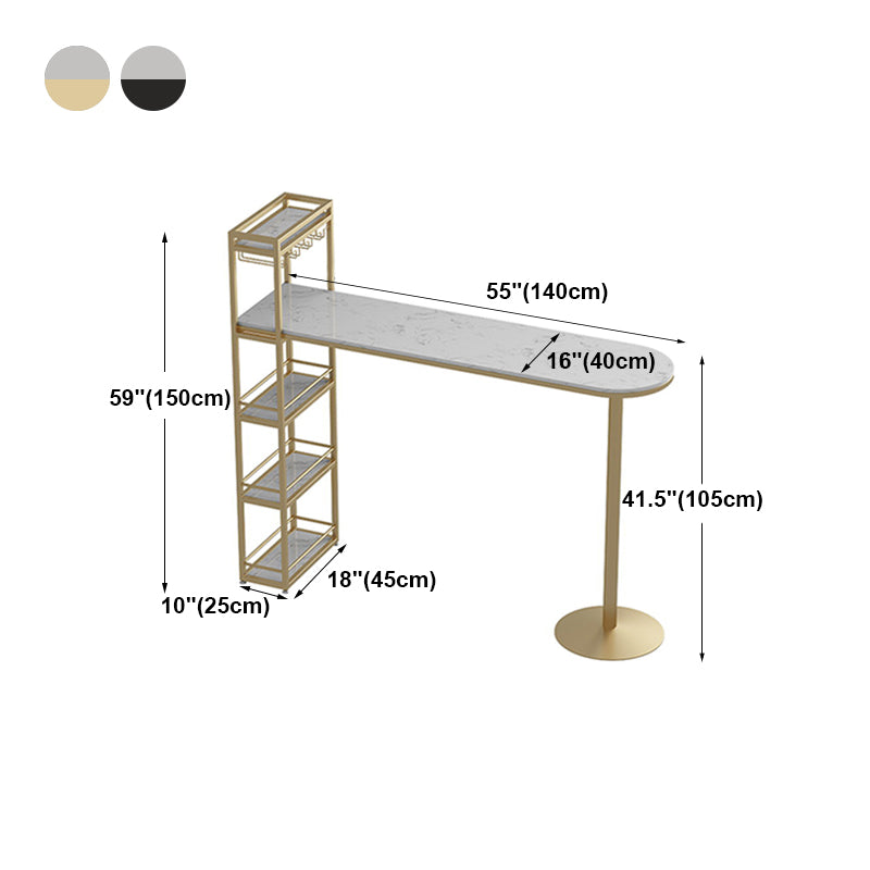 Contemporary Bar Dining Table Indoor Marble Top Bar Table Iron Base with Shelves