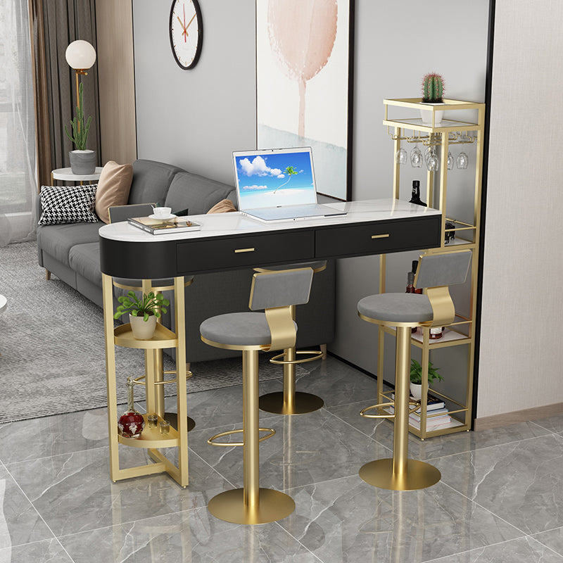 Contemporary Indoor Marble Cocktail Bar Table Storage Sled Bistro Bar Table