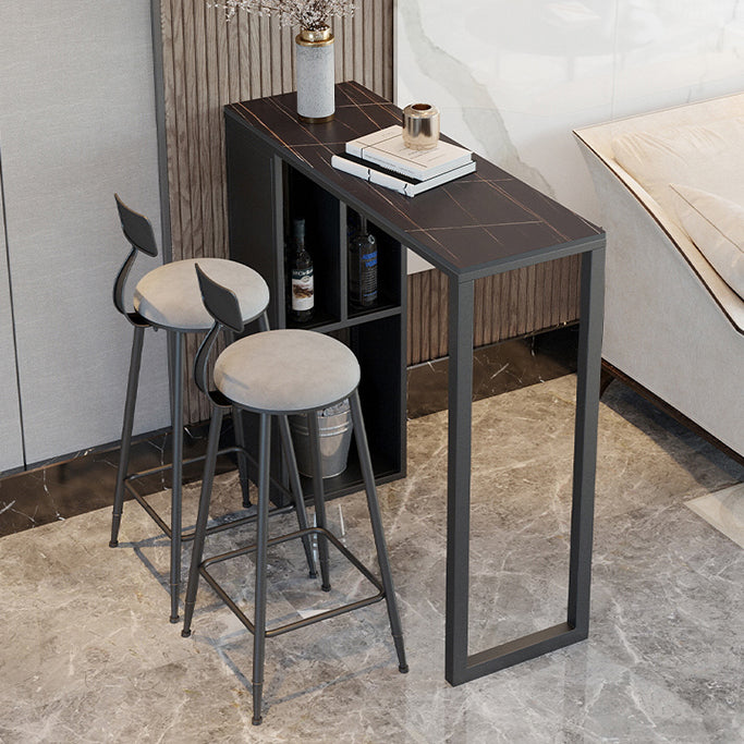 Dining Room Marble Counter-height Pub Table Rectangle Double Pedestal Bar Table