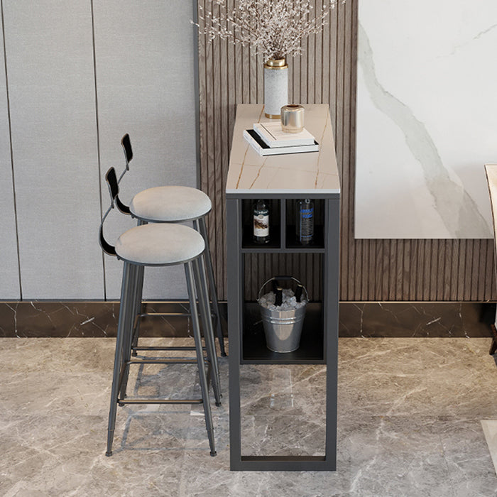 Dining Room Marble Counter-height Pub Table Rectangle Double Pedestal Bar Table