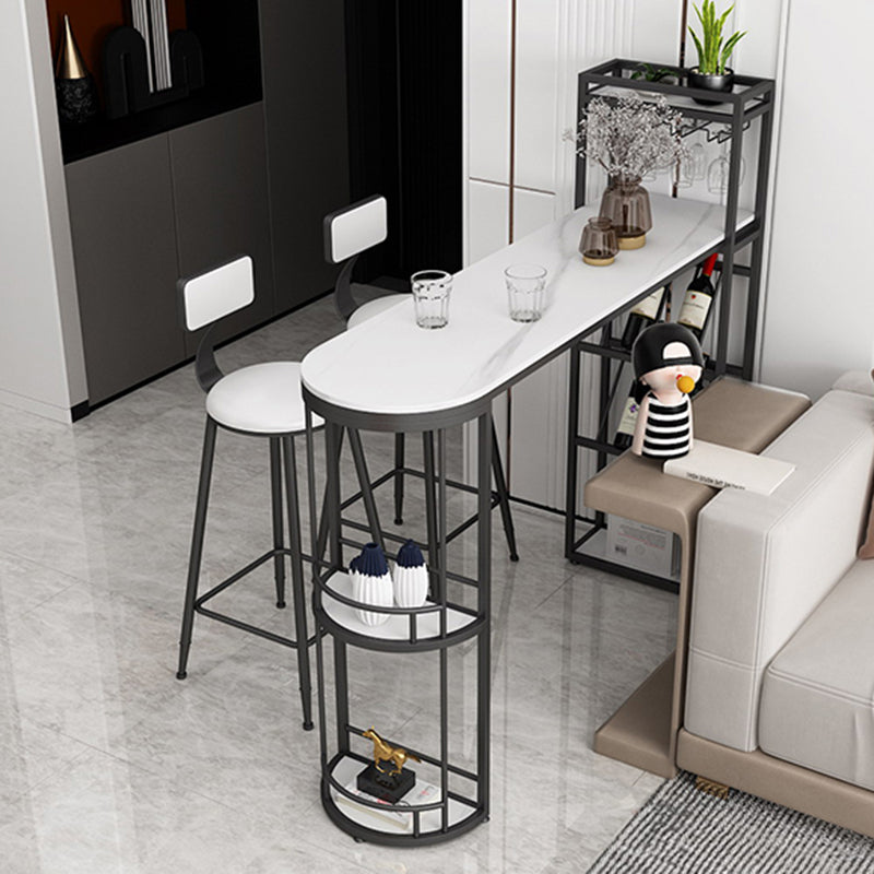 Wine Rack Modern Bistro Bar Desk Marble Sled Bar Height Indoor Cocktail Table
